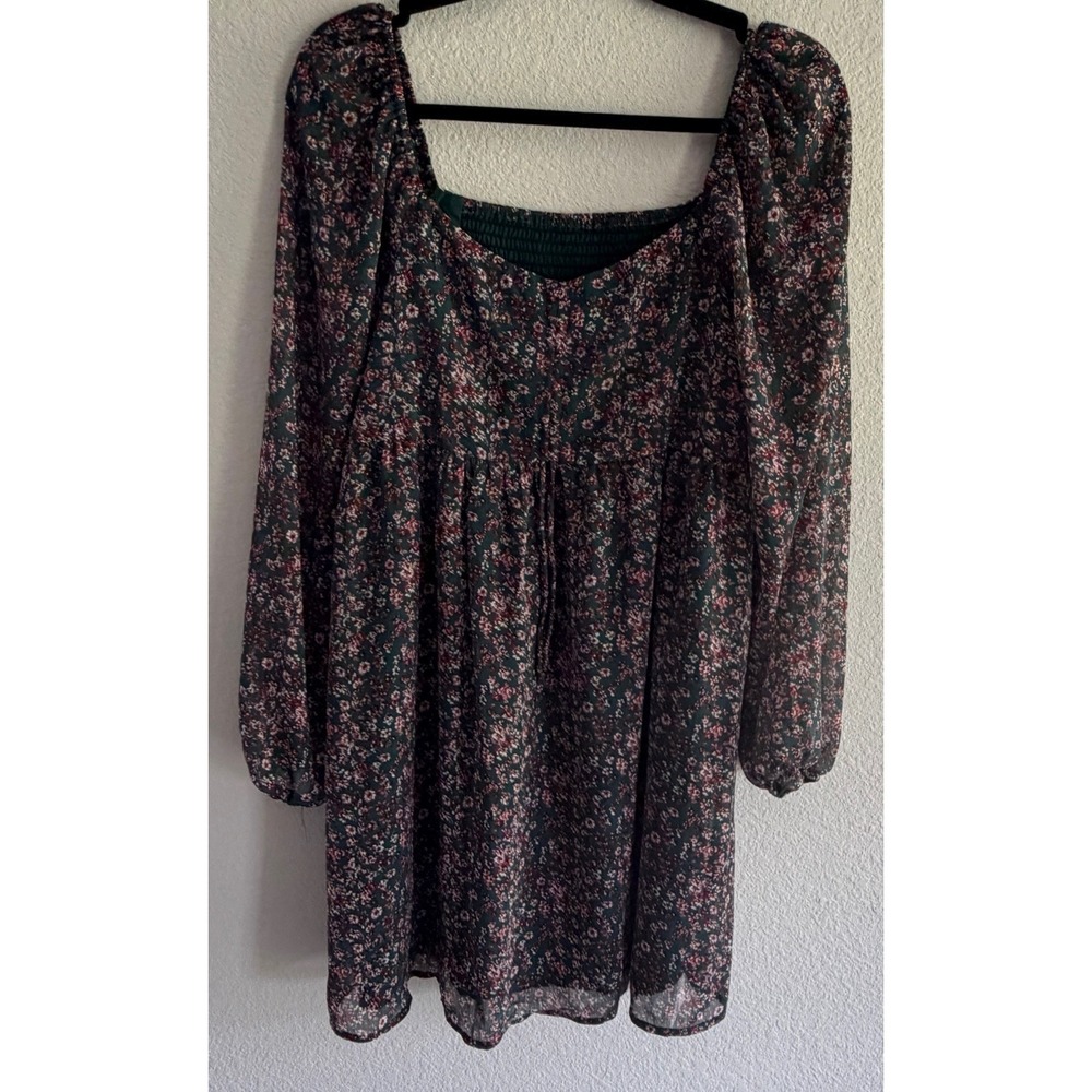 ASvivid Black Ruffle Layer Mini Dress Large Long Sleeve Boho Coquette NWT Lined